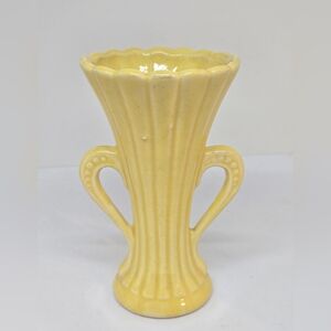 Vtg Yellow McCoy Pottery Double Handled Vase USA